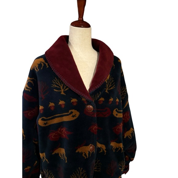 NOS Denali Fleece Jacket Cabincore Moose Canoe Outdoor Women's L USA Made NEW - Picture 4 of 14